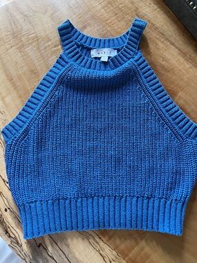 MABLE Blue Knit Halter Crop Sweater